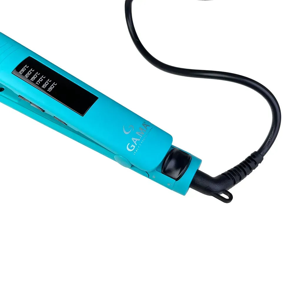 Alisador Gama Aqua Therapy turquesa con pantalla LED y cable negro