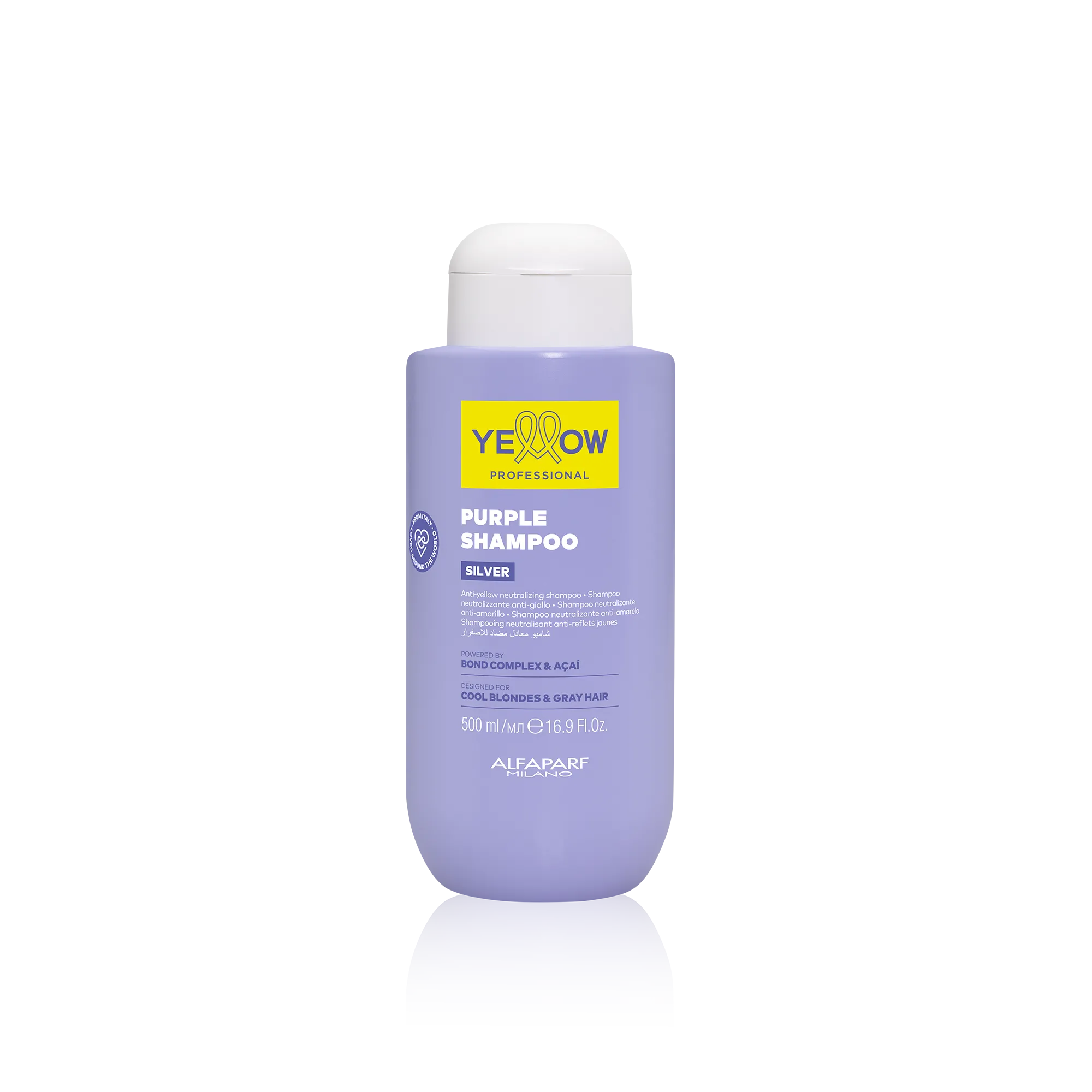 Shampoo Neutralizante Anti Amarillo Yellow Silver para cabello rubio, gris 500 ml