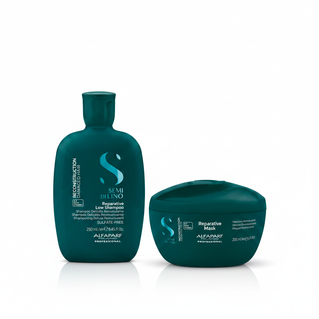 Pack de champú y máscara Semi di Lino Reparative, verde oscuro, 250/200 ml