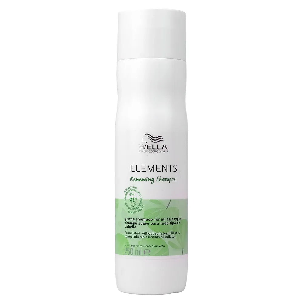 Champú Wella Elements Renewing 250 ml en botella blanca, etiqueta frontal