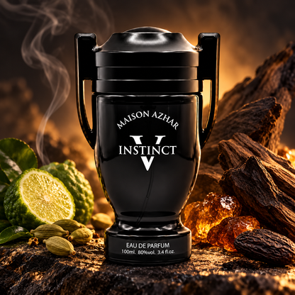 Frasco Eau de Parfum MAISON AZHAR INSTINCT V para hombre, 100 ml; negro y tapa metálica