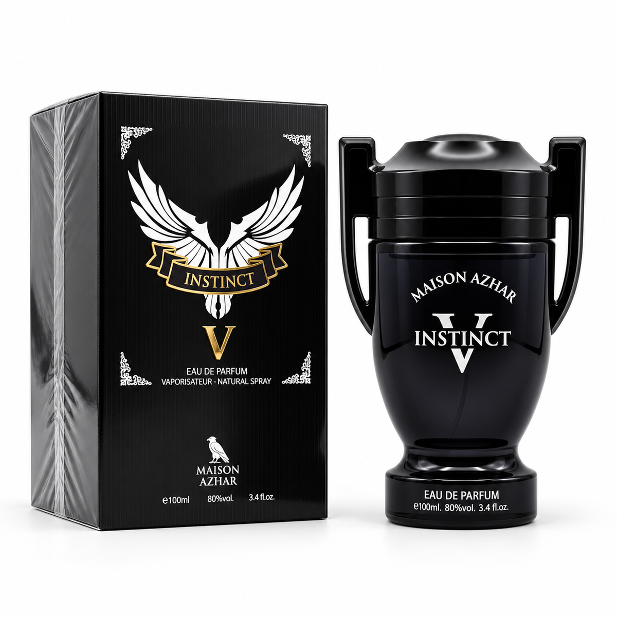 Conjunto MAISON AZHAR INSTINCT V: caja negra y frasco de Eau de Parfum para hombre, 100 ml