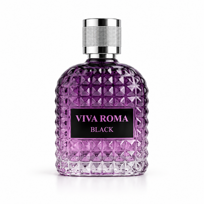 Frasco de perfume unisex MAISON AZHAR con tapa plateada y etiqueta VIVA ROMA BLACK