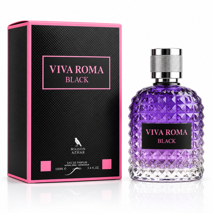 Frasco de perfume unisex MAISON AZHAR VIVA ROMA BLACK con caja y tapa plateada