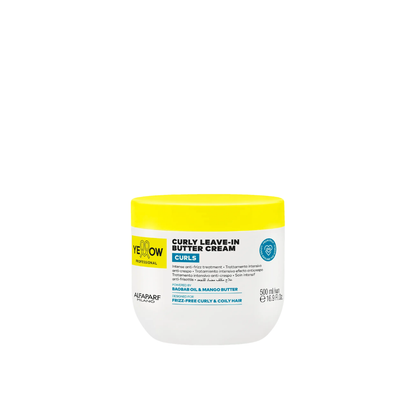Crema antiencrespamiento para rizos en frasco con tapa amarilla
