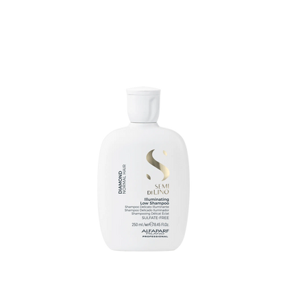 Botella de shampoo Semi di Lino Diamond, 250 ml, tapa blanca.
