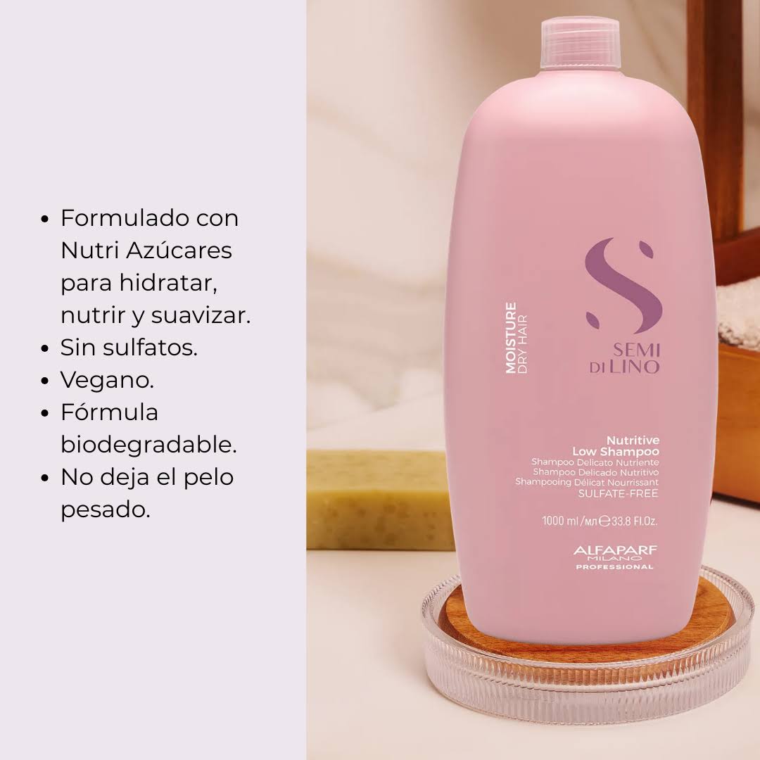 Shampoo nutritivo para cabello seco y opaco – Hidratación profunda sin sulfatos | Semi Di Lino Moisture 1000 ml