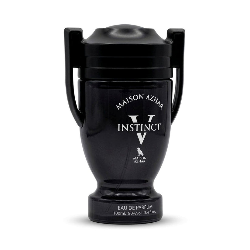 Perfume MAISON AZHAR Instinct V en frasco negro con tapa y etiqueta, 100 ml