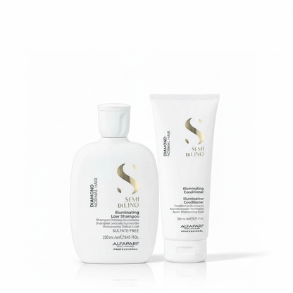 Pack Semi di Lino Diamond: botella de shampoo y acondicionador en tubo, 250/200 ml.