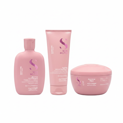 Pack Alfaparf Semi di Lino: champú, acondicionador y mascarilla rosa