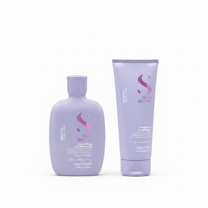 Pack de champú y acondicionador alisadores Semi Di Lino Alfaparf, botellas moradas