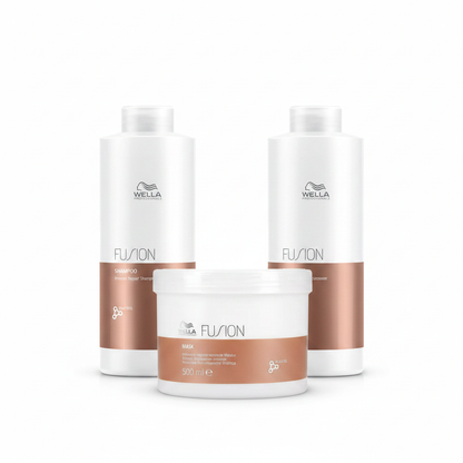 Pack Wella Fusion: 2 botellas de champú 1 L y 1 mascarilla 500 ml, envases blancos